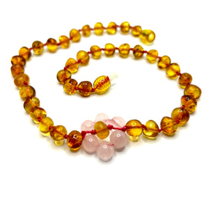 Honey Amber & Rose Quartz Flower