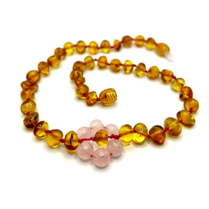 Honey Amber & Rose Quartz Flower