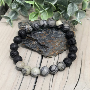 Black Lava & Grey Gemstone Bracelets