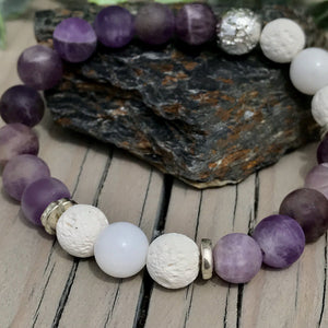 Purple Amethyst & White Lava Gemstone Bracelets