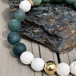 Moss Agate, Marble Howlite & White Lava Gemstone Bracelets