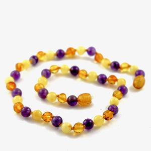 Amber-Gemstone Honey Butter & Amethyst - 12 Necklace Twist Clasp - Baltic Amber & Gemstone Jewelry