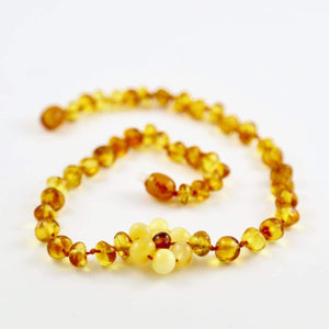 Baltic Amber Flower - 12 Necklace - Lighter Center Bead - Twist Clasp - Baltic Amber Jewelry