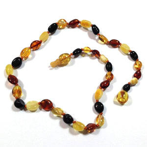 Baltic Amber Multicolored Bean - 12 Necklace - Pop Clasp - Baltic Amber Jewelry