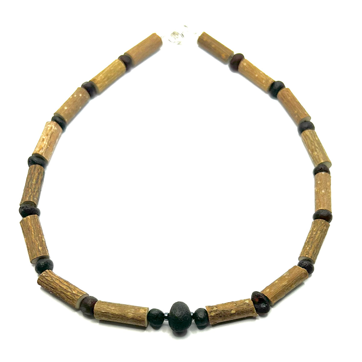 Hazelaid Hazelwood and Baltic Amber necklace for kids with a lobster style clasp