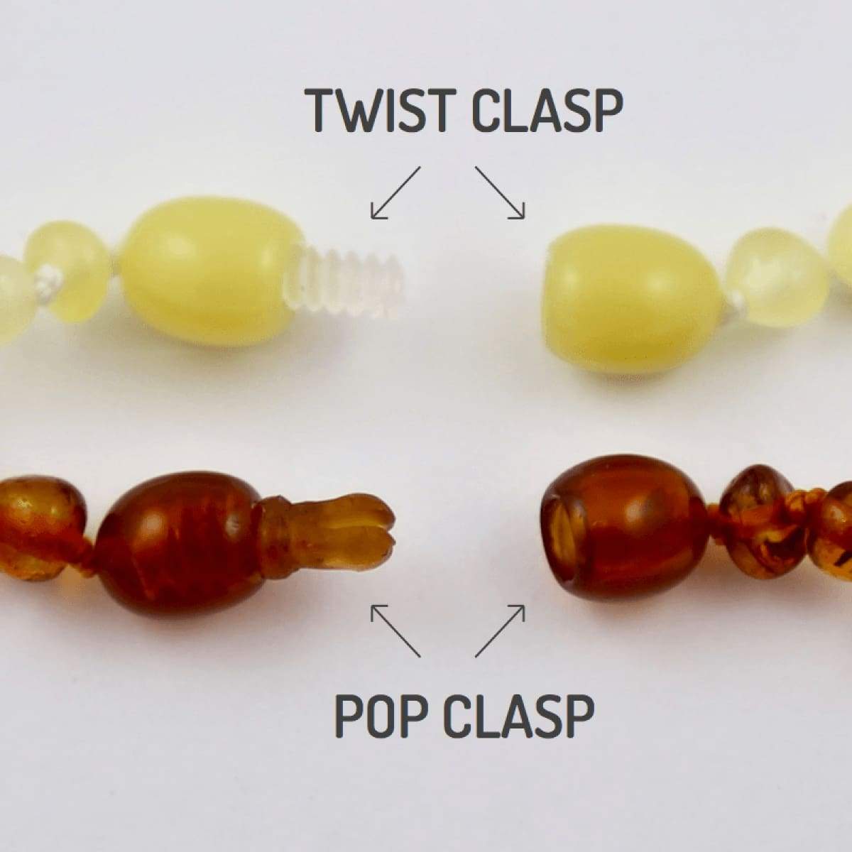 Hazelaid Baltic Amber Jewelry - Twist Clasp vs. Pop Clasp