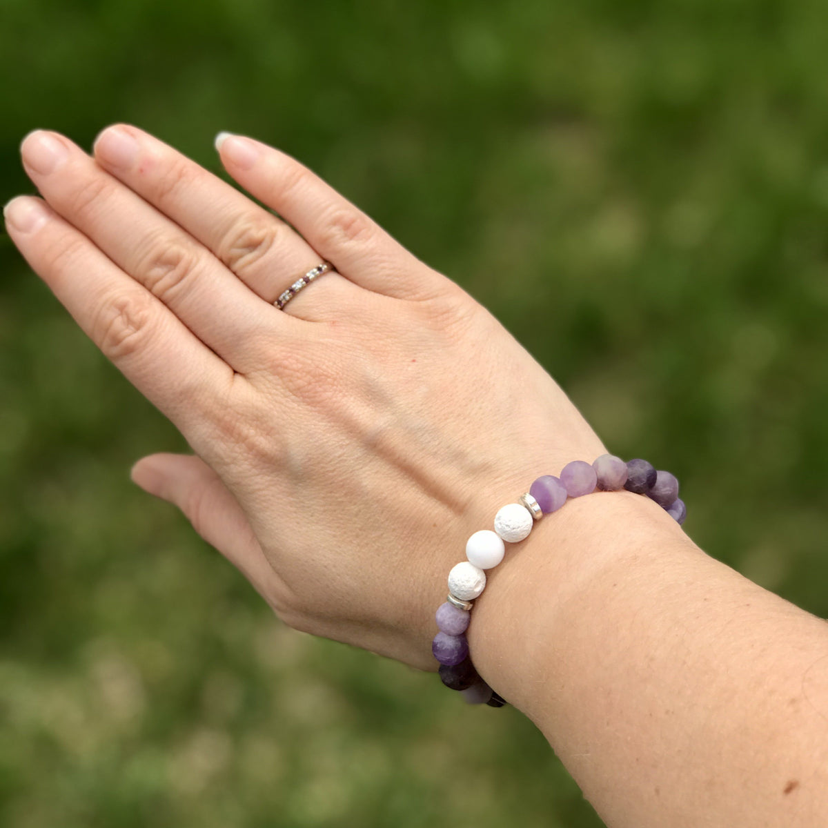 Purple Amethyst &amp; White Lava Gemstone Bracelets
