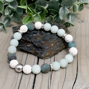 Blue Amazonite, Marble Howlite, & White Lava Gemstone Bracelets