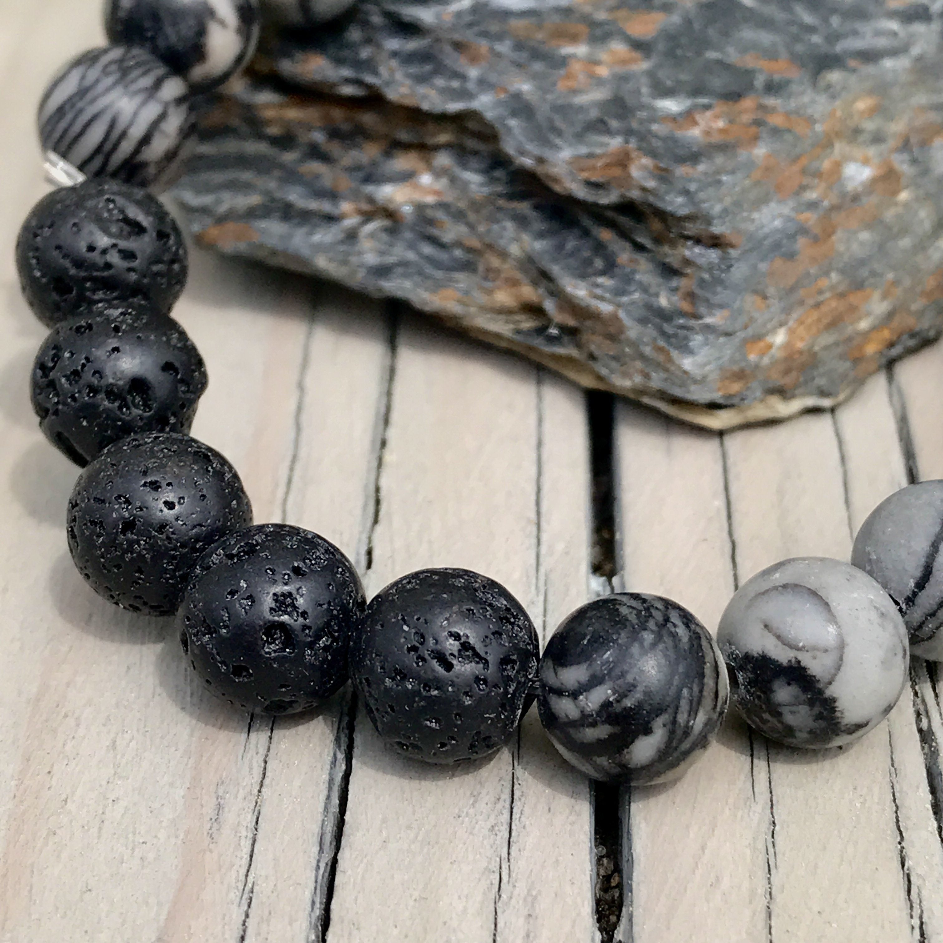 Black Lava & Grey Gemstone Bracelets