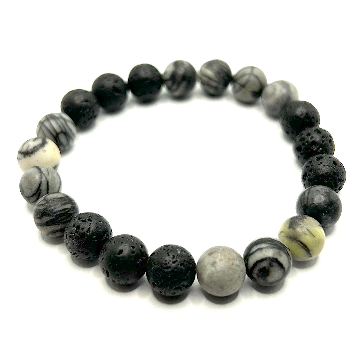 Black Lava &amp; Grey Gemstone Bracelets
