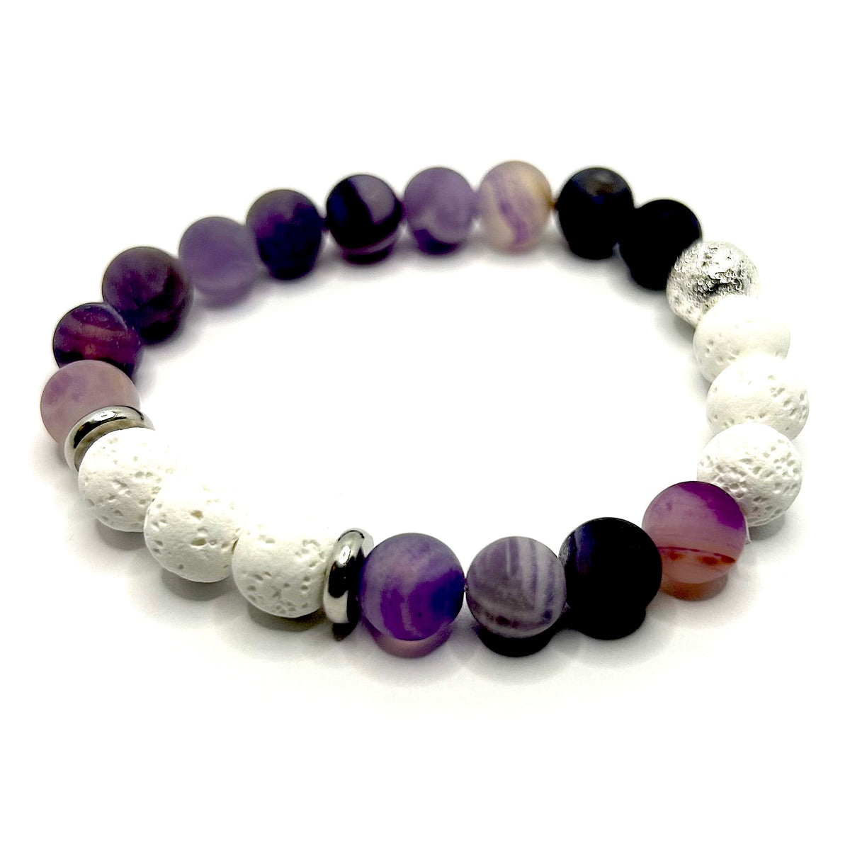 Purple Amethyst &amp; White Lava Gemstone Bracelets