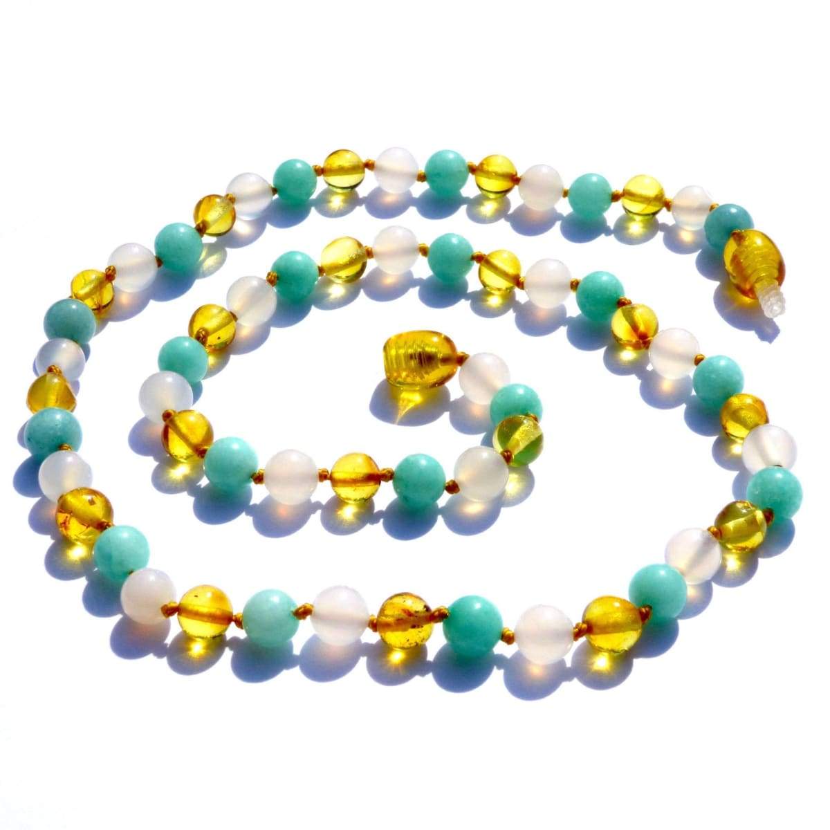Amber-Gemstone Honey Aqua Stone &amp; White Agate - 18 Necklace - Baltic Amber &amp; Gemstone Jewelry