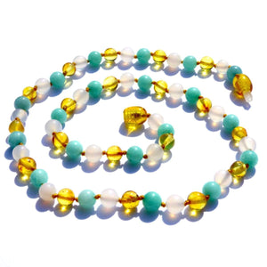 Amber-Gemstone Honey Aqua Stone & White Agate - 18 Necklace - Baltic Amber & Gemstone Jewelry