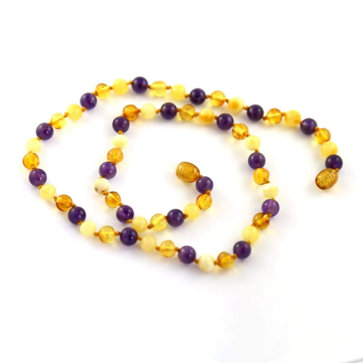 Amber-Gemstone Honey Butter &amp; Amethyst - 16 Necklace - Baltic Amber &amp; Gemstone Jewelry