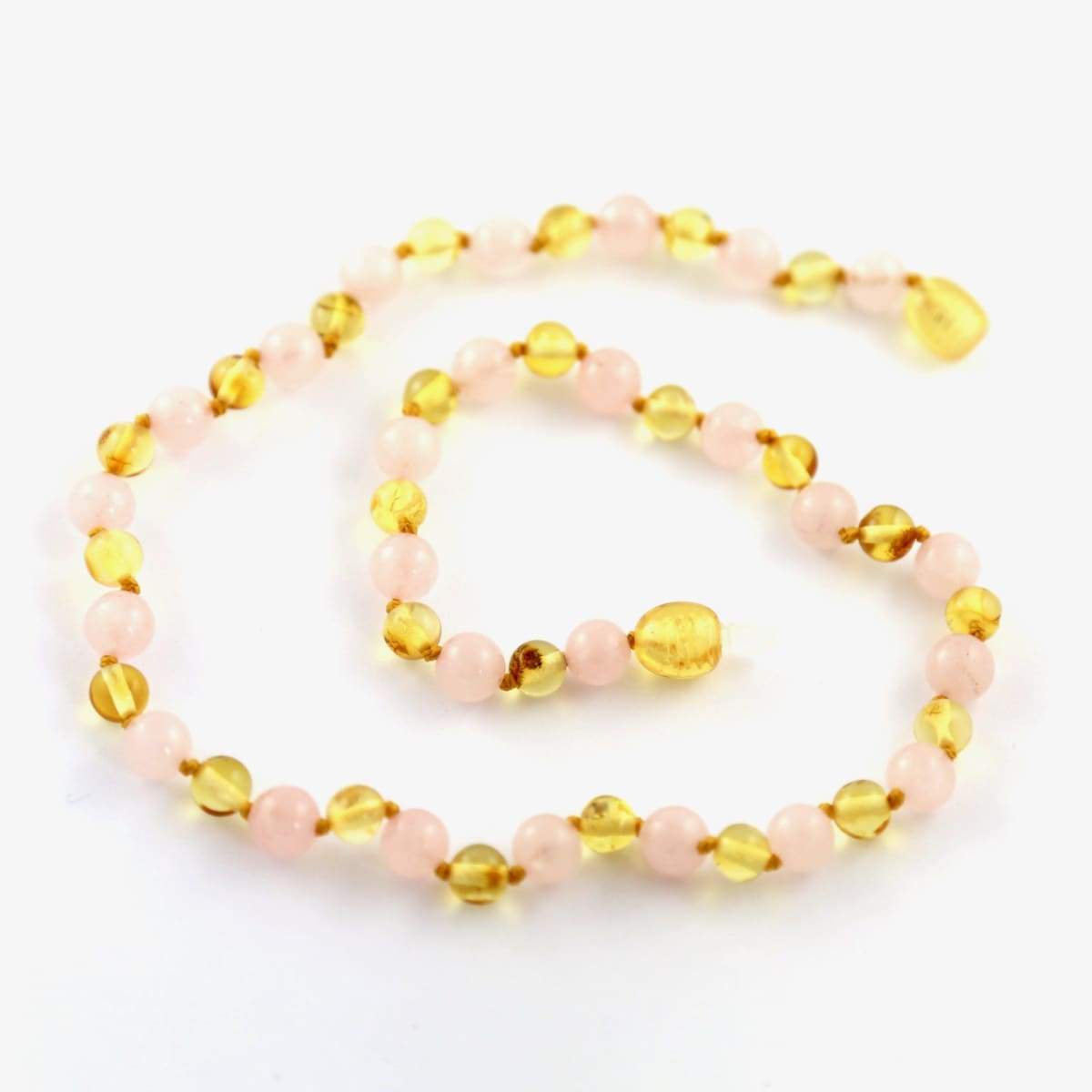 Amber-Gemstone Lemon &amp; Rose Quartz - 16 Necklace - Baltic Amber &amp; Gemstone Jewelry