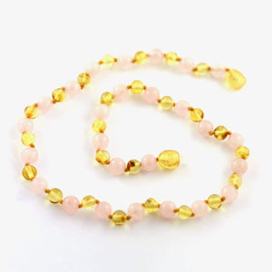 Amber-Gemstone Lemon & Rose Quartz - 16 Necklace - Baltic Amber & Gemstone Jewelry