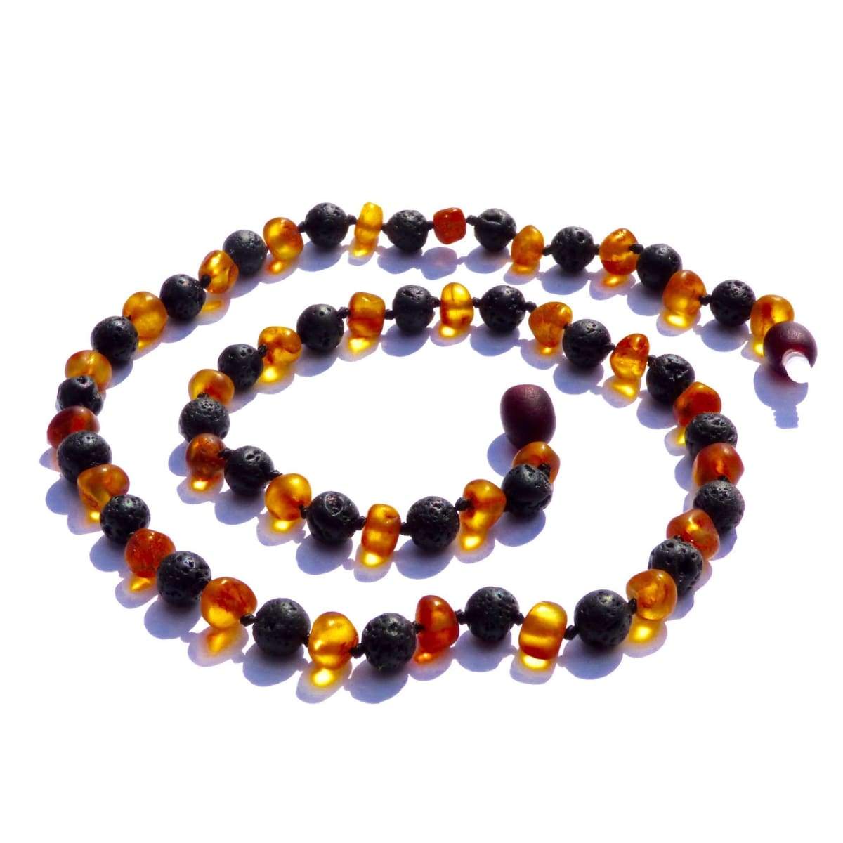 Amber-Gemstone Nutmeg &amp; Lava Stone - 20 Necklace - Baltic Amber &amp; Gemstone Jewelry