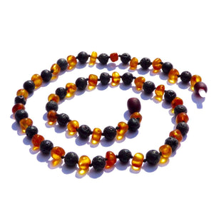 Amber-Gemstone Nutmeg & Lava Stone - 20 Necklace - Baltic Amber & Gemstone Jewelry