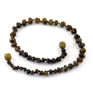 Baltic Amber Dark Green - 12 Necklace - Twist Clasp - Baltic Amber Jewelry