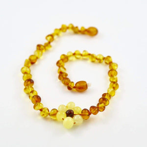 Baltic Amber Flower - 12 Necklace - Darker Center Bead - Twist Clasp - Baltic Amber Jewelry