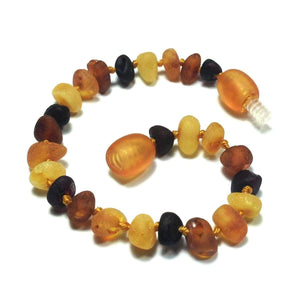 Baltic Amber Multicolored Semi-Polish - 5.5 Bracelet / Anklet - Twist Clasp - Baltic Amber Jewelry