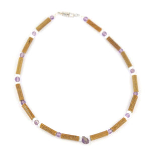 Hazel-Gemstone Amethyst & White Quartz - 11 Necklace - Barrel Twist Clasp - Hazelwood & Gemstone Jewelry