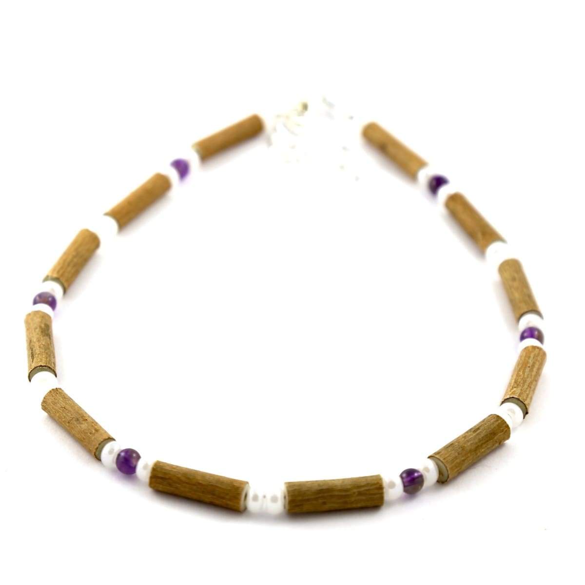 Hazel-Gemstone Amethyst &amp; White Quartz - 9.5-10.5 Adjustable Anklet - Hazelwood &amp; Gemstone Jewelry