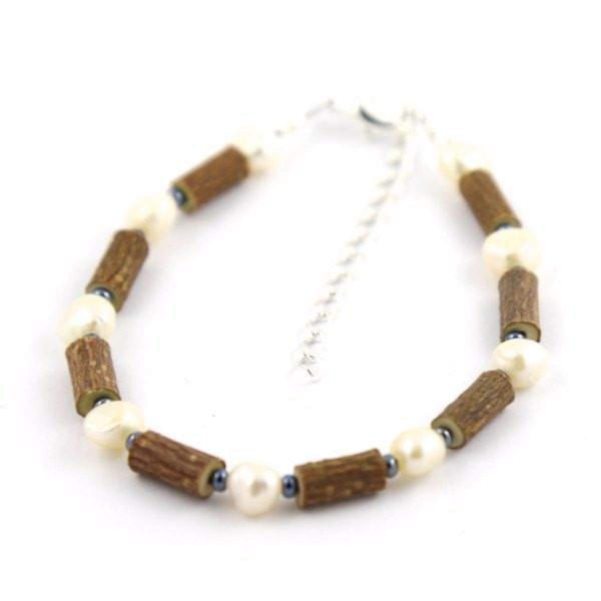 Hazel-Gemstone Freshwater Pearl - 6-7 Adjustable Anklet - Lobster Claw Clasp - Hazelwood &amp; Gemstone Jewelry